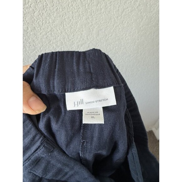 J. jill Linen Stretch Navy Pull On Straight Leg Pant Coastal Minimalist Modest L - Picture 8 of 9